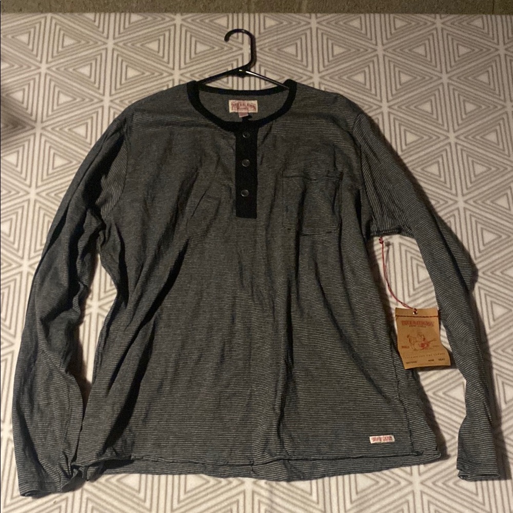True Religion Gray‎ Long Sleeve Henley Tee